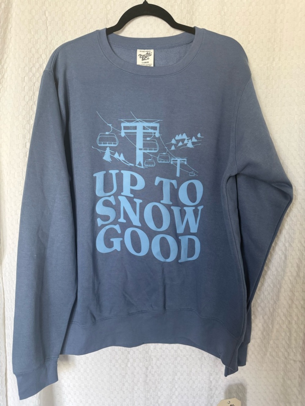 PacSun Pacific & Co “Up To Snow Good” Graphic Sweatshirt Blue Ski  NWT Large